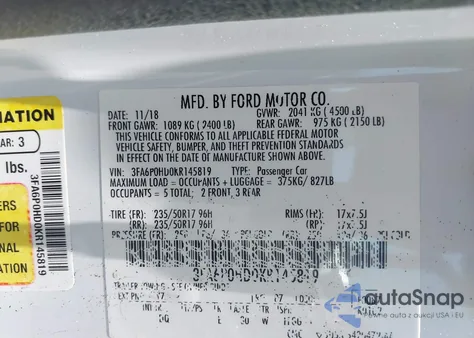 2019 Ford Fusion Se from USA, damaged, VIN 3FA6P0HD0KR145819